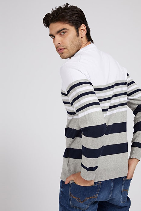 JUSTYN LS CN STRIPED 12 GG WHITE AND GREY STRIP 2