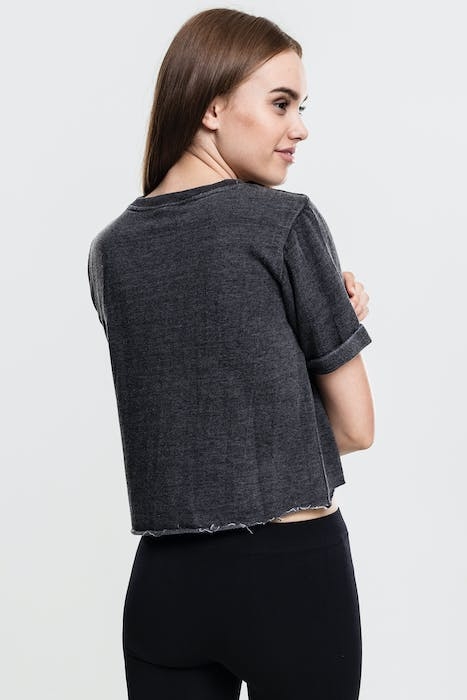 LADIES CROPPED BURNOUT SHORT SLEEVE CREW DARKGREY 2