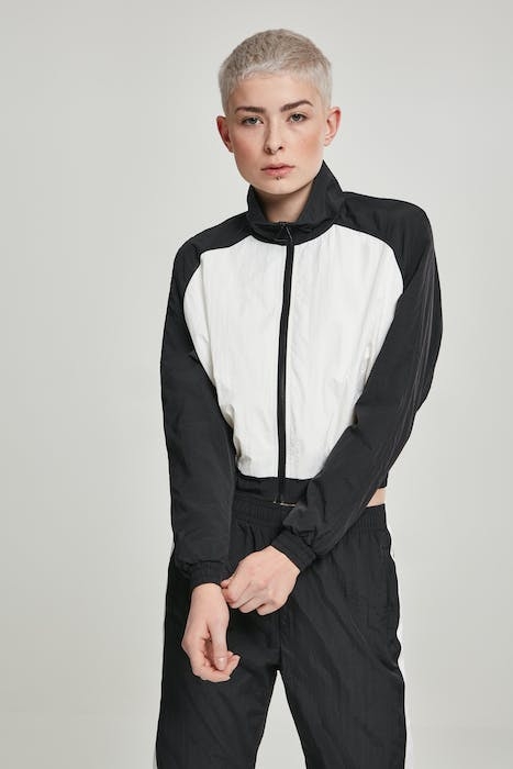 LADIES SHORT RAGLAN CRINKLE BATWING JACKET BLK/WHT 6