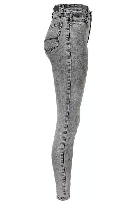 LADIES HIGH WAIST SKINNY JEANS BLACK HEAVY ACID WASHED 7