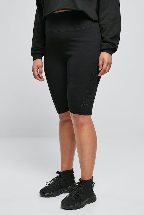 LADIES HIGH WAIST BRANDED CYCLE SHORTS BLACK/BLACK 2