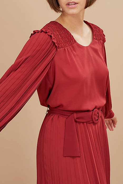GARNET RED SMOCKED AND PLEATED BLOUSE 1