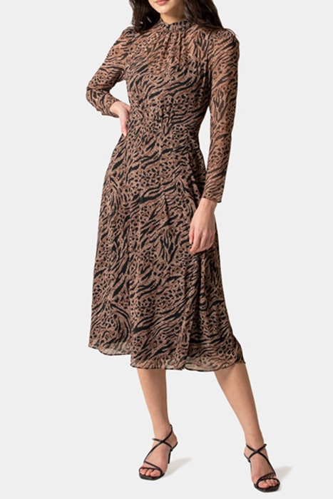 PAIGE LONG SLEEVE MIDI DRESS TEXTURED ANIMAL 1