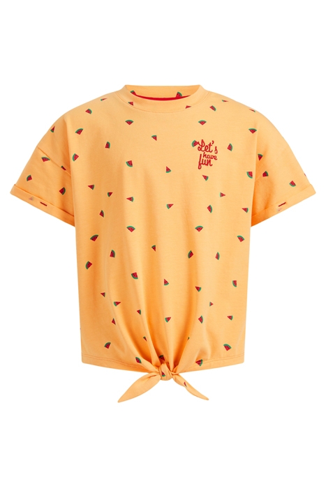 MEISJES T-SHIRT MET DESSIN EN KNOOPDETAIL ORANGE 1