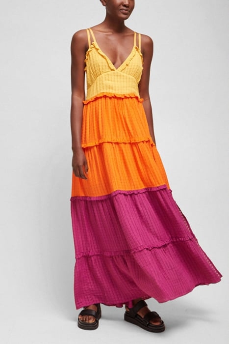ADIRA BIRCH TIERED MAXI DRESS BEESWX/NEON ORG/VIOL 1
