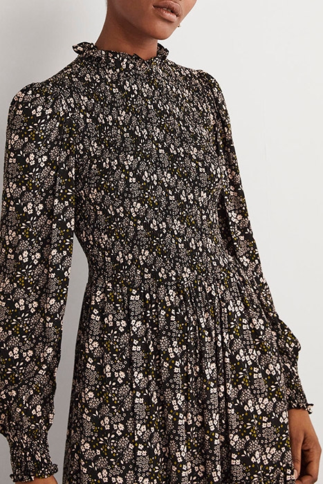 SMOCKED TIERED MIDI DRESS BLK 4