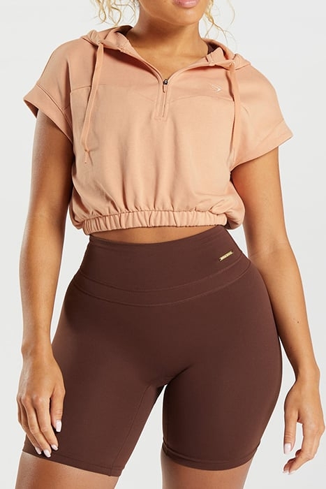 GYMSHARK WHITNEY CROPPED SLEEVELESS HOODIE SUNSET BEIGE 1