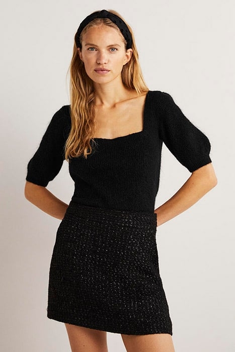 SQUARE NECK FLUFFY JUMPER BLK 1