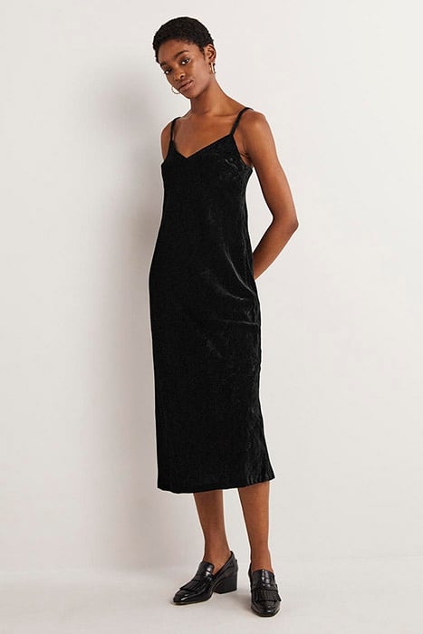 VELVET SLIP MIDI DRESS BLK 3