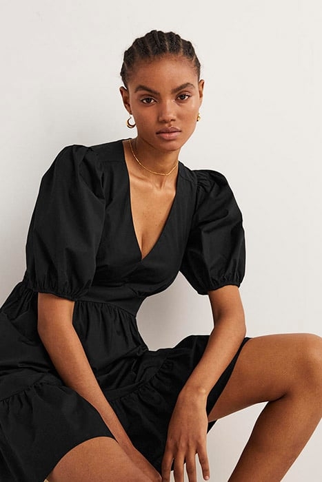 PUFF SLEEVE TIERED DRESS BLK 4