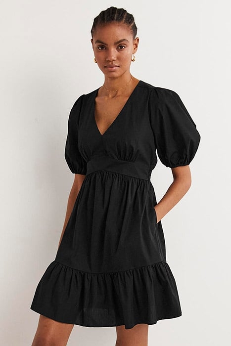 PUFF SLEEVE TIERED DRESS BLK 1