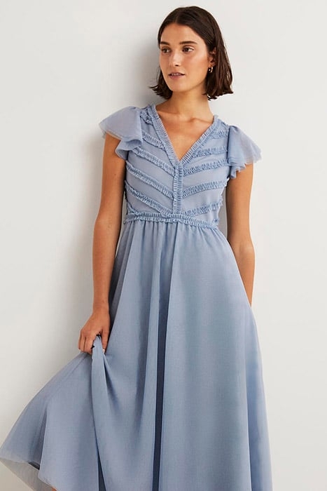 TULLE V-NECK MAXI PARTY DRESS BLU 3
