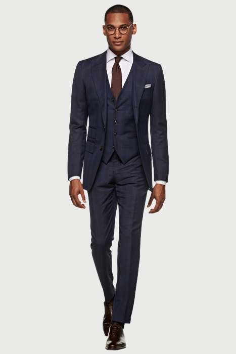 Mid Blue Checked Washington Suit 1