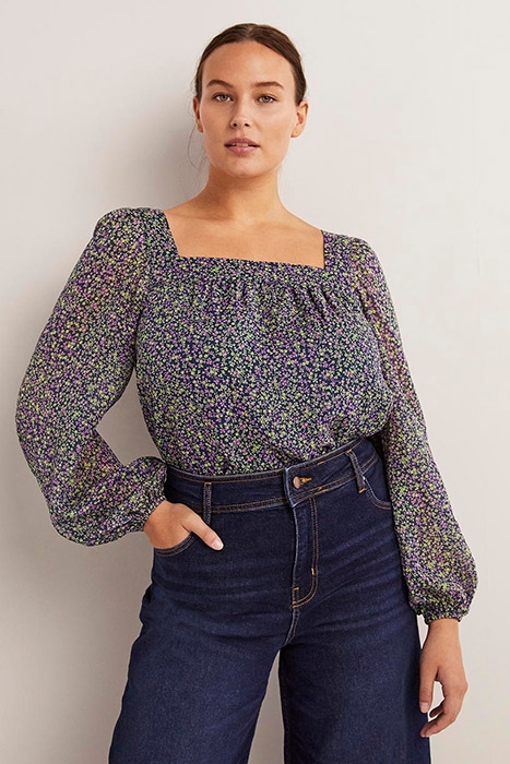 SQUARE NECK PRINTED TOP GRN 1