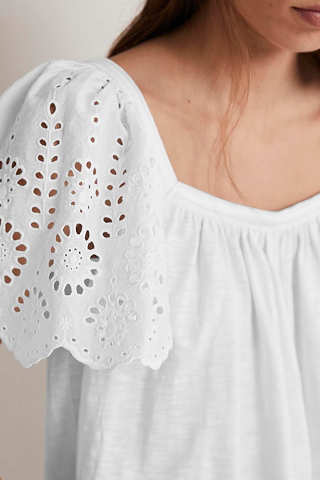 SQUARE NECK WOVEN SLEEVE TOP WHT 5