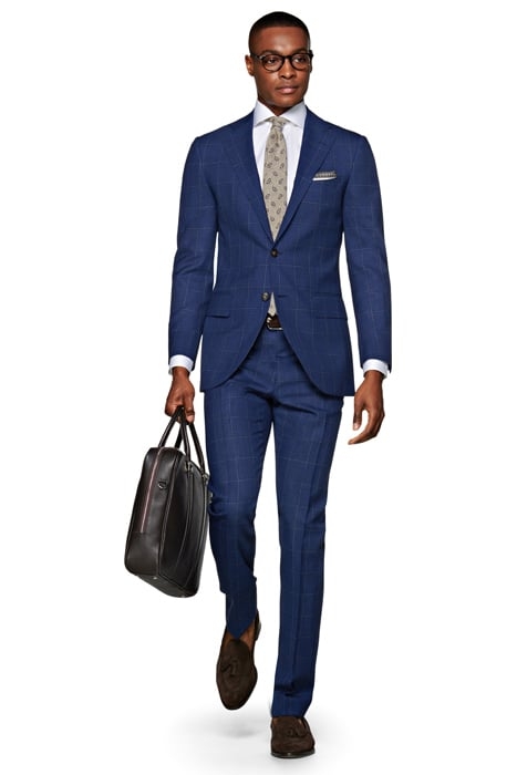 Mid Blue Checked Lazio Suit 1