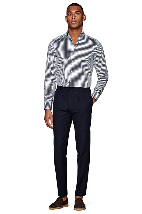 Navy Striped Slim Fit Shirt 5