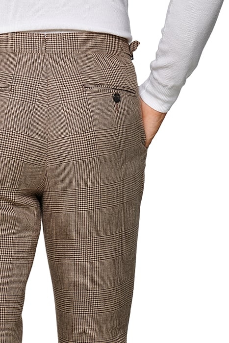 Mid Brown Checked Pleated Brentwood Trousers 6