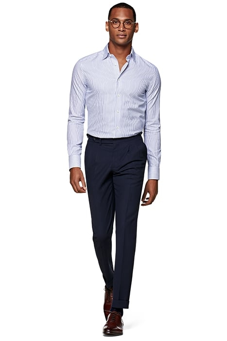 NAVY STRIPED OXFORD SLIM FIT SHIRT 4