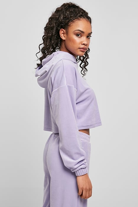 LADIES CROPPED VELVET OVERSIZED HOODY LAVENDER 6