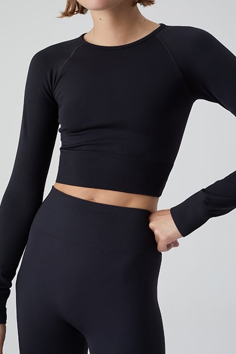 WOMEN CROPPED RAGLAN LONGSLEEVE T-SHIRTS BLACK 4