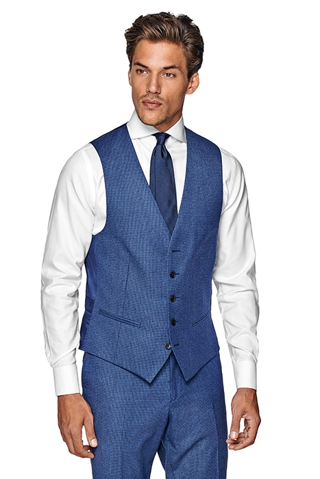 MID BLUE HOUNDSTOOTH THREE-PIECE LAZIO SUIT 6