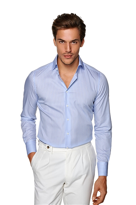 MID BLUE STRIPED POPLIN EXTRA SLIM FIT SHIRT 1