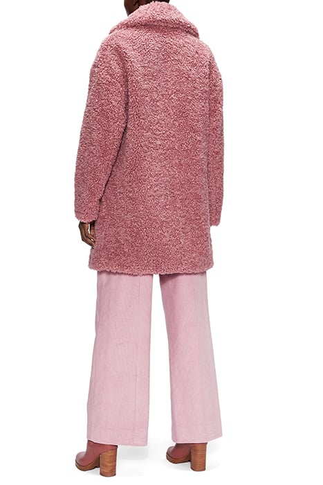 KAYYTI FAUX FUR COCOON COAT WITH WIDE COLLAR PINK 3