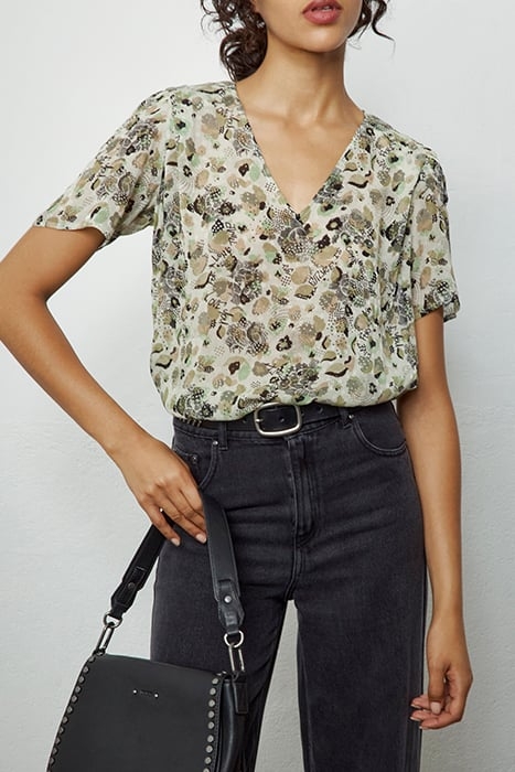 FLORAL ARMY PRINT VISCOSE TOP WITH EPAULETS 1