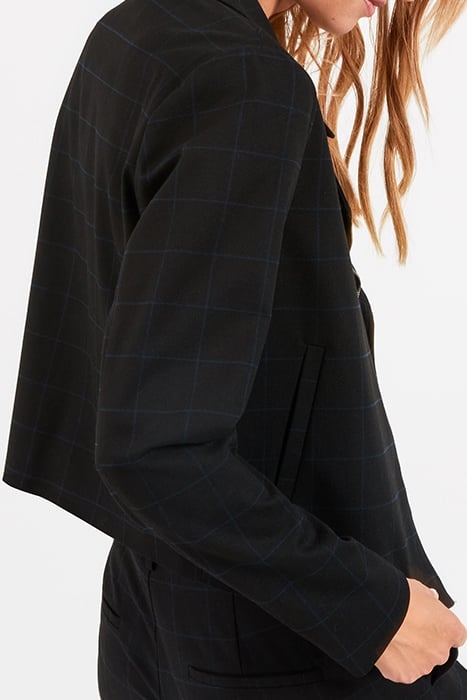 BLACK BIKER-STYLE JACKET WITH BLUE CHECK 2