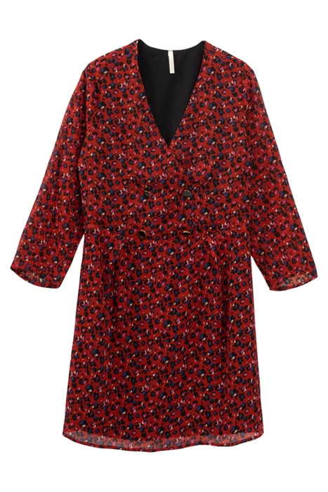 CANDY RED GRAPHIC FLORAL PRINT DRESS 1