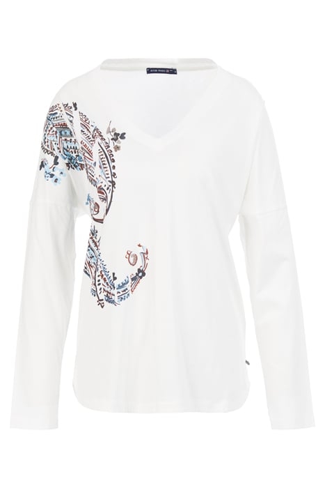 V-NECK LOOSE TEE LS + DECO WHITE 1