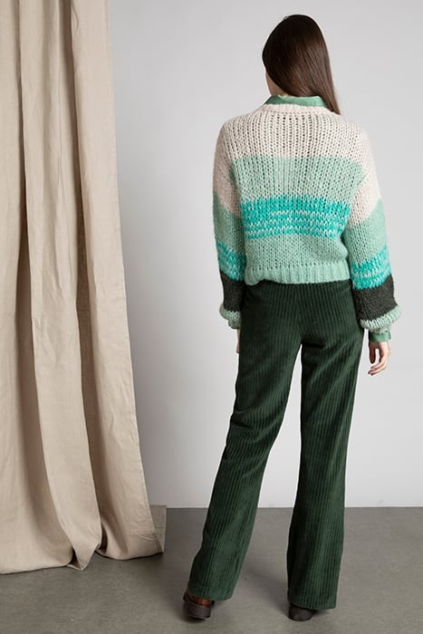 CREW NCK STRIPED LOOSE SWT LS GREEN 3