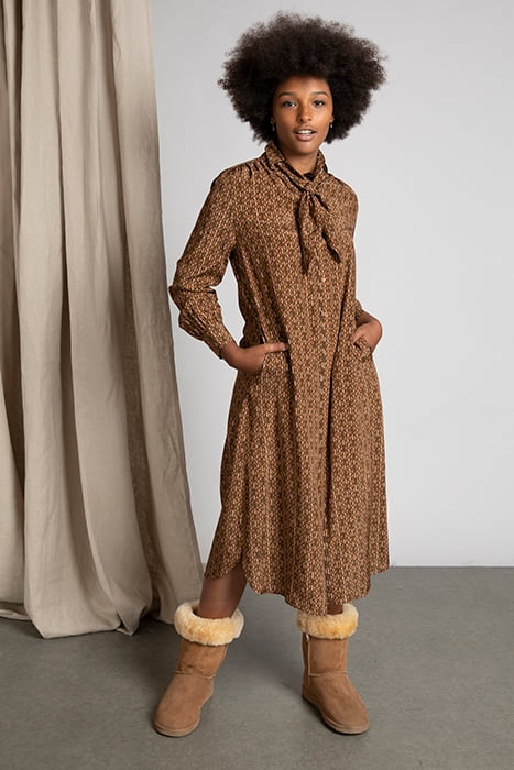 BOW COLLAR DRESS BROWN 2