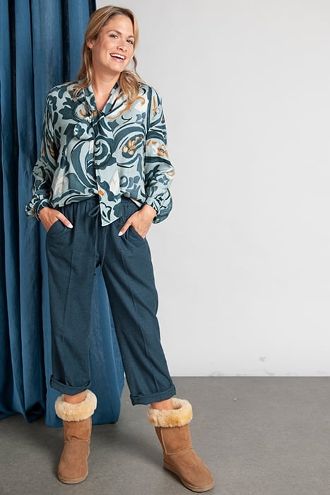 SHIRT LS DETACHABLE SCARF BLUE 1