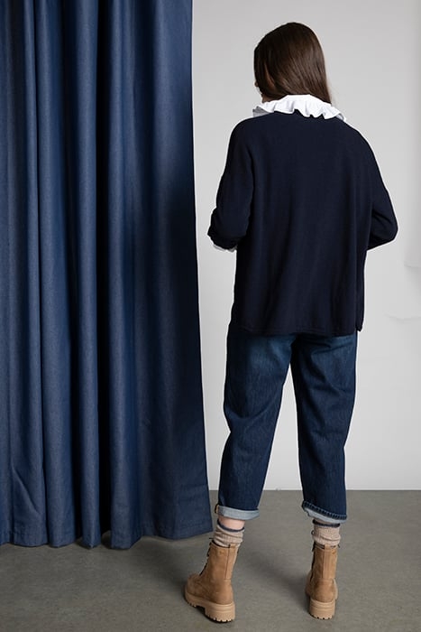 V-NECK CARDI ROUNDED BOTTOM LS BLUE 2