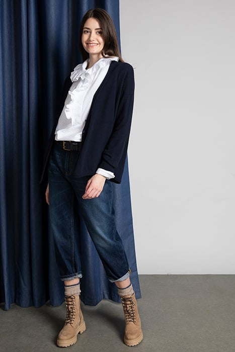 V-NECK CARDI ROUNDED BOTTOM LS BLUE 1