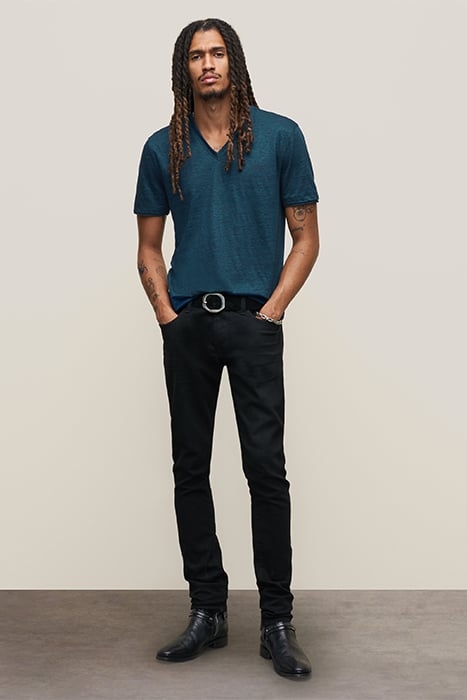 WOOSTER SLIM FIT SS LINEN V-NECK COSMOS BLUE 3