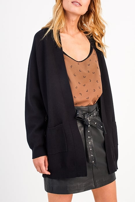 I.CODE KNIT COAT WITH PRESS STUDS ON SIDES BLACK 1