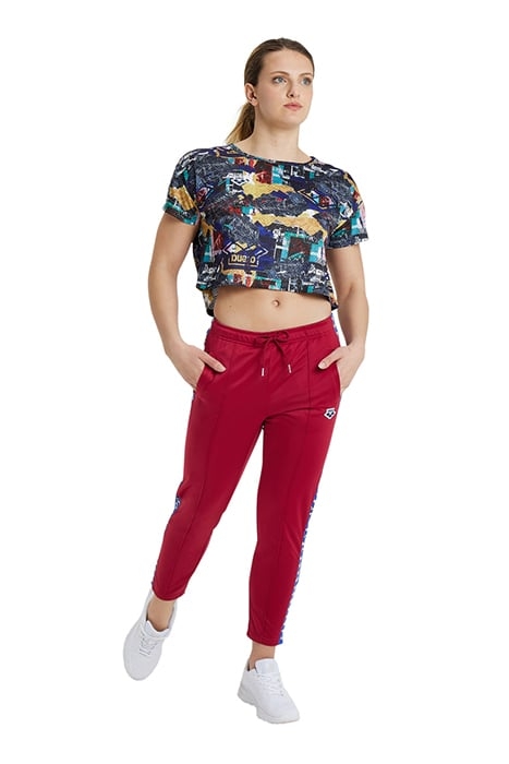 W 7/8 TEAM PANT BURGUNDY NEON BLUE BUTTER 4