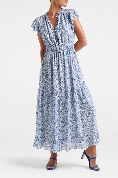 FLEUR FLUTTER SLEEVE MIDI DRESS BLUE WESTBURY DITSY 1