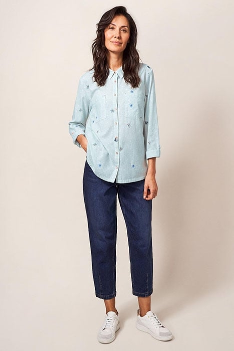 EMILIA STRIPE EMB SHIRT GREEN MLT 3