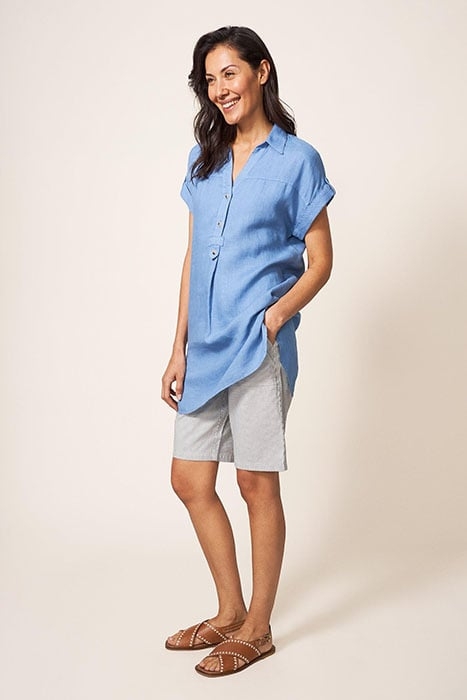 ELSIE LINEN TUNIC MID BLUE 2