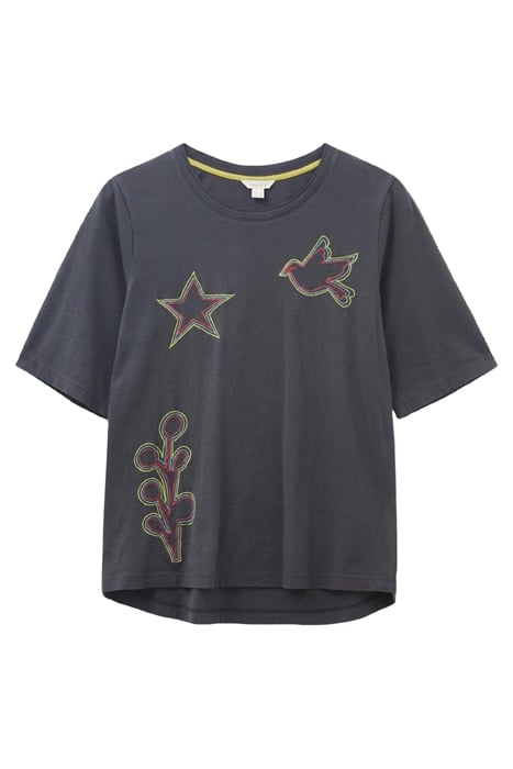 ANNABEL EMBROIDERED TEE GREY MULTI 1