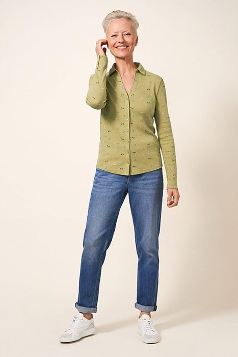ROSIE RIB JERSEY SHIRT GREEN PRINT 1