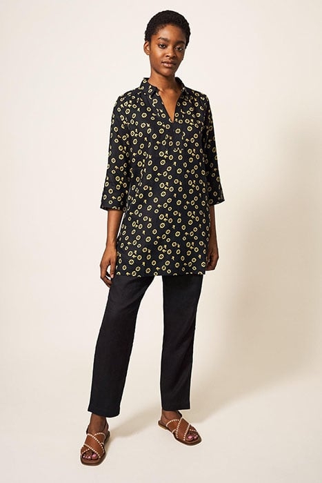 BLAIRE LINEN TUNIC BLK MLT 1