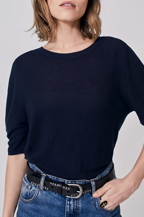 NAVY KNIT FRONT/BACK SWEATER, BUTTONED BACK 4