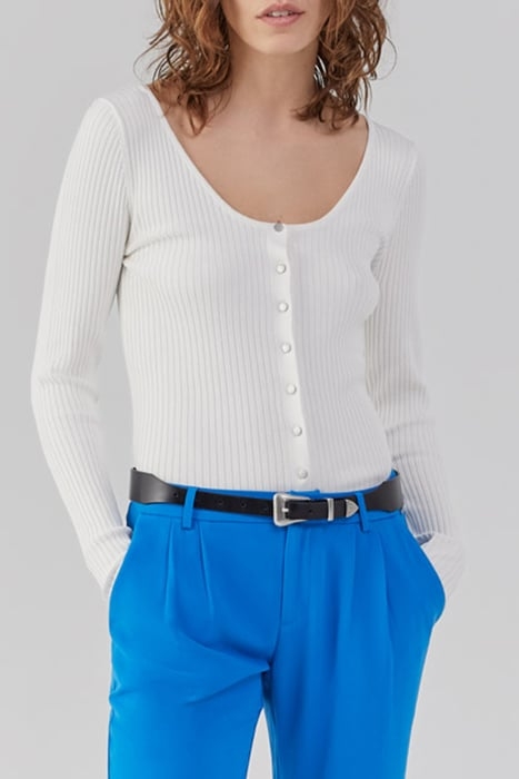 OFF-WHITE RIBBED KNIT BALLERINA NECK CARDIGAN 1