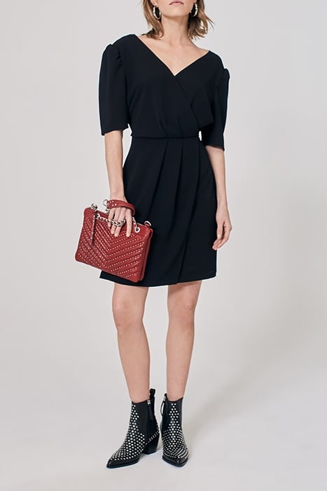 BLACK SHORT DRESS WITH V NECKLINE FRONT AND BACK 1