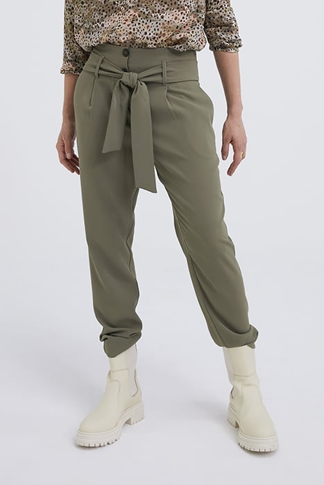 KHAKI BELTED HIGH-WAIST STRAIGHT TROUSERS 1